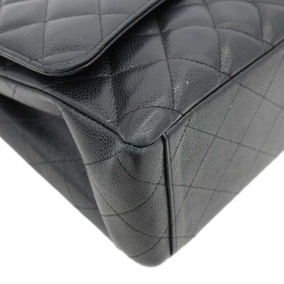 Chanel  Classic Double Flap Maxi Caviar Leather Shoulder Bag Black - Picture 9 of 15